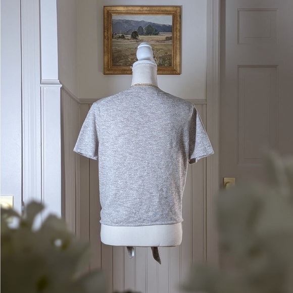 Madewell 100% Cotton Tie-Front Short Sleeve Knit Top Tee - Marbled Beige Size M - Picture 2 of 6